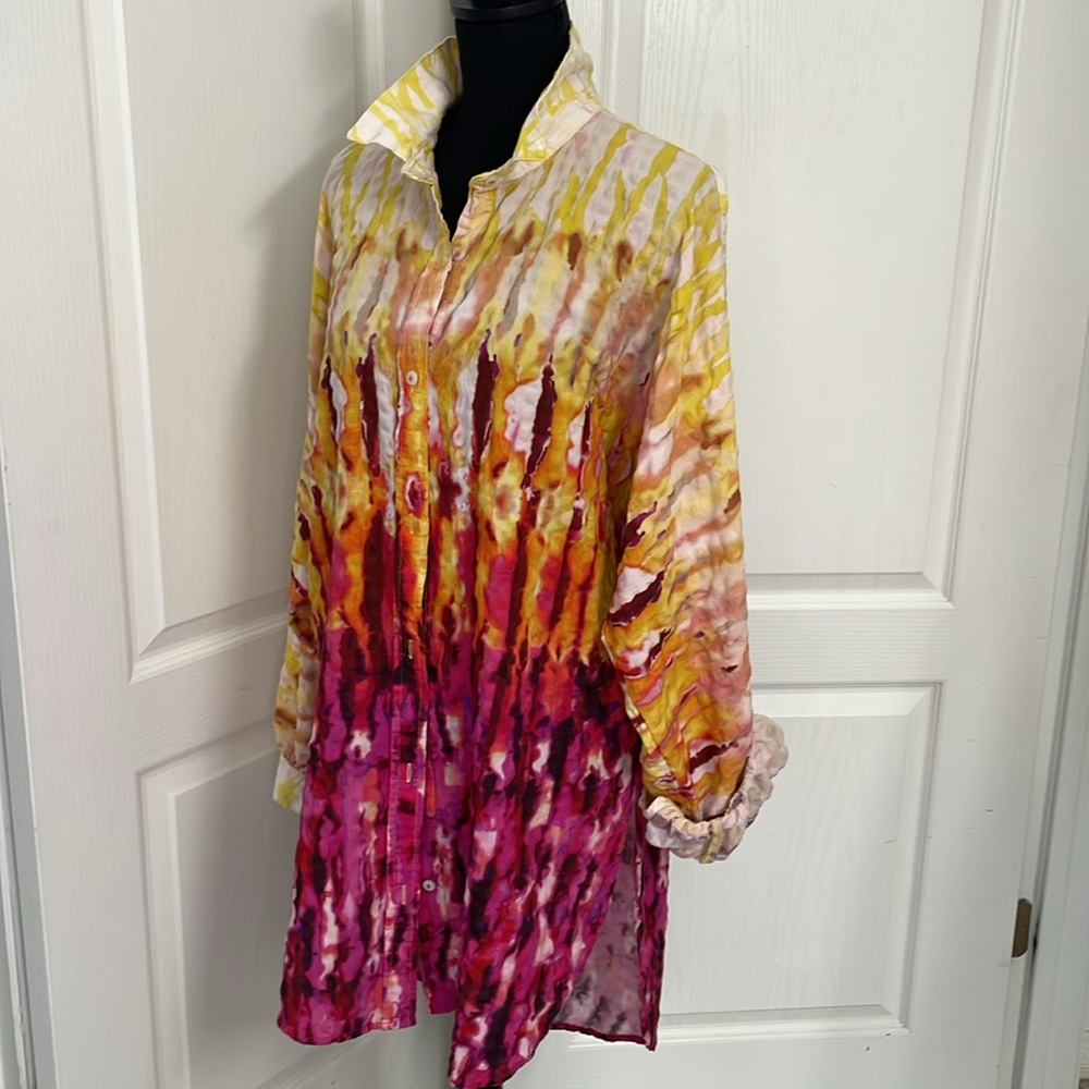 Anthropologie dress cover up oversized raglan sleeve size M tie dye beach cruise